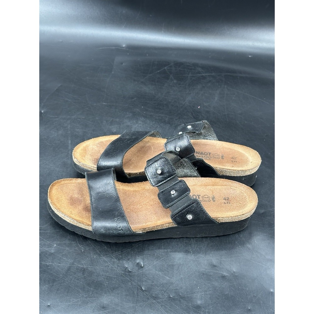 Naot Ashley Rhinestone Black Leather Slide Sandals Open Toe Womens Size 42-11 US